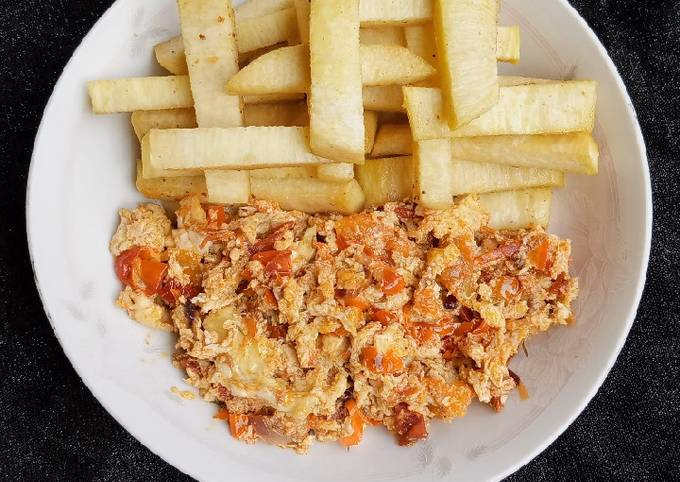 Fried Yam with Egg Sauce. image